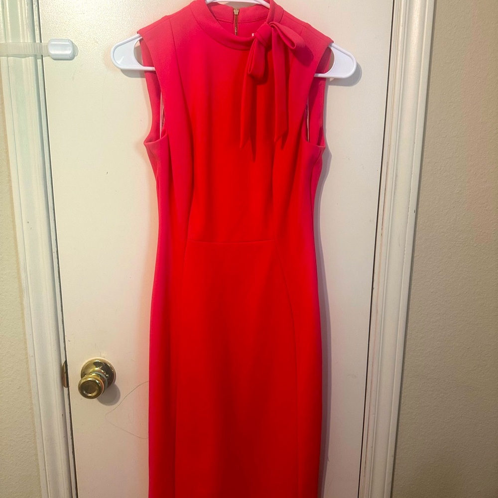 Calvin Klein Pink Sheath Midi Dress Mock Neck Sleeveless
